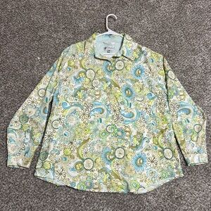 Coolibar Floral Button Down Shirt - Green and Blue